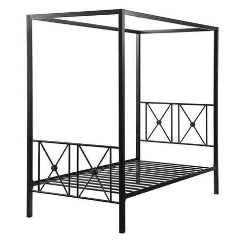 Image of Twin size Black Metal Canopy Bed Frame with Medallion Accents