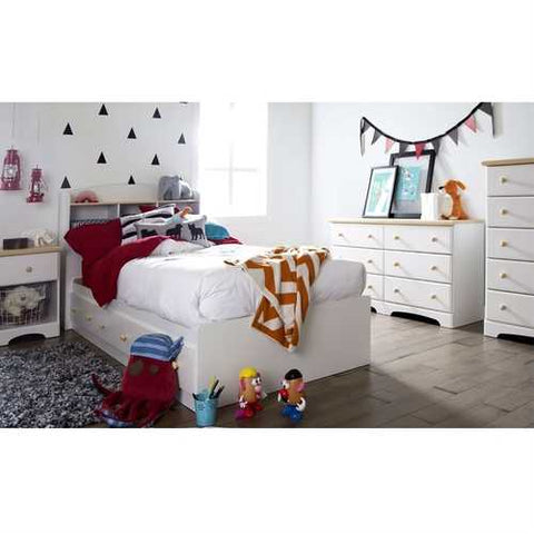 Image of Twin size White Wood Platform Bed Daybed with Storage Drawers