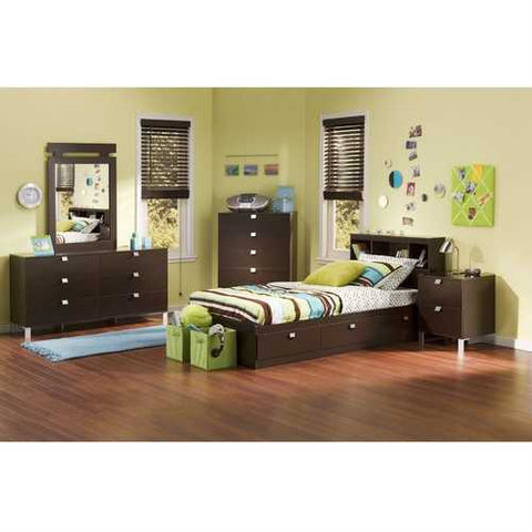 Image of Twin size Contemporary Bookcase Headboard in Chocolate Finish