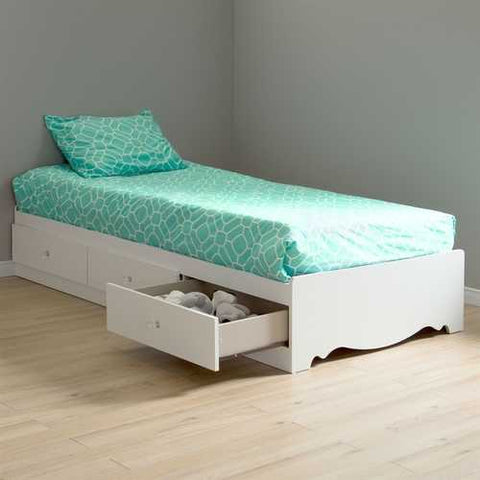 Image of Twin size White Wood Platform Day Bed with Storage Drawers