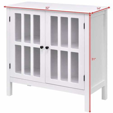 Image of White Wood Bathroom Storage Floor Cabinet with Glass Doors