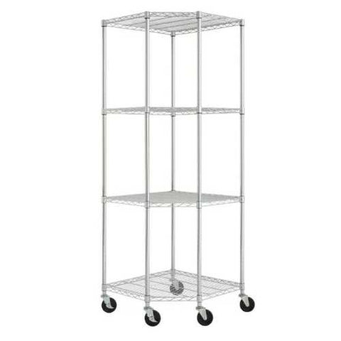 Image of Heavy Duty 4-Tier Corner Storage Rack Shelving Unit with Casters