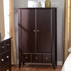 2-Door Bedroom Clothes Storage Cabinet Wardrobe Armoire in Dark Brown Wood Finish