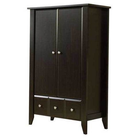 Image of 2-Door Bedroom Clothes Storage Cabinet Wardrobe Armoire in Dark Brown Wood Finish