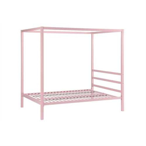 Image of Twin size Metal Platform Canopy Bed Frame in Pink - Great for Kids Girls and Teens