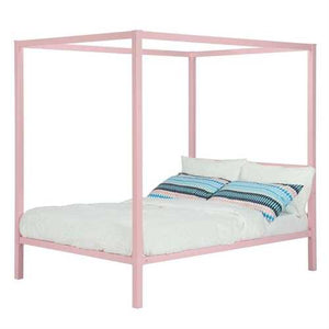 Twin size Metal Platform Canopy Bed Frame in Pink - Great for Kids Girls and Teens