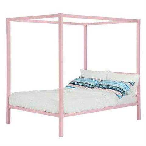 Image of Twin size Metal Platform Canopy Bed Frame in Pink - Great for Kids Girls and Teens