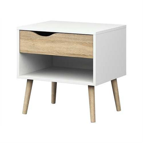 Image of Modern Mid Century Style End Table Nightstand in White & Oak Finish