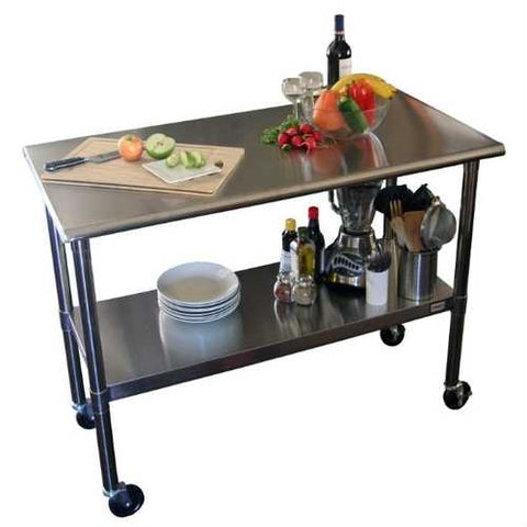 Image of Stainless Steel 2-ft Kitchen Island Cart Prep Table with Casters