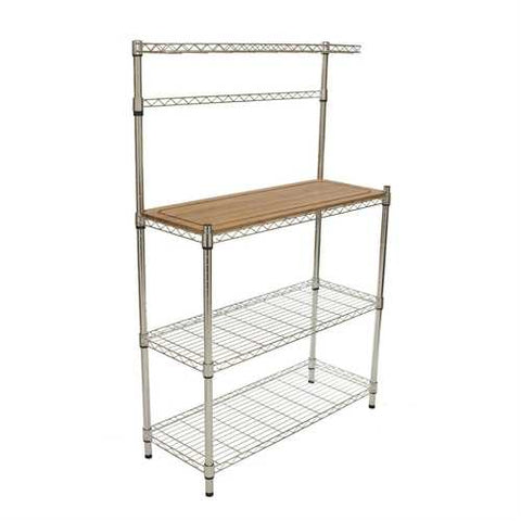 Image of Metal Bakers Rack with Hanging Bar and Bamboo Cutting Board