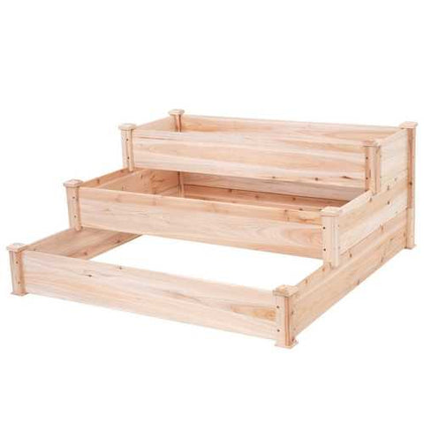 Image of Solid Wood 4 Ft x 4 Ft Raised Garden Bed Planter 3-Tier