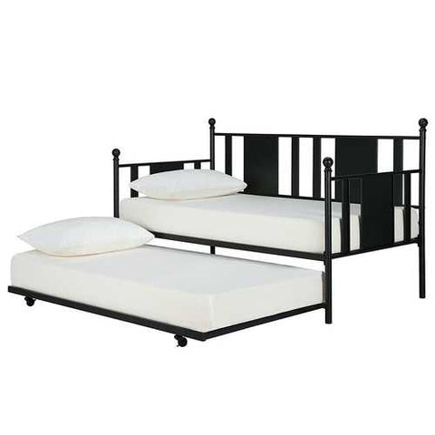 Image of Twin Black Metal Daybed Frame with Rounded Finials and Trundle Bed