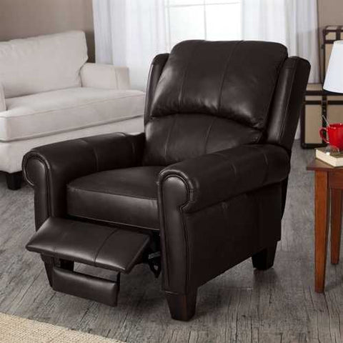 Image of High Quality Top Grain Leather Upholstered Wingback Recliner Club Chair in Chocolate Brown