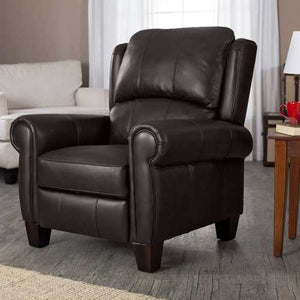 High Quality Top Grain Leather Upholstered Wingback Recliner Club Chair in Chocolate Brown