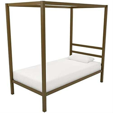 Image of Twin size Modern Steel Canopy Bed Frame in Gold Metal Finish