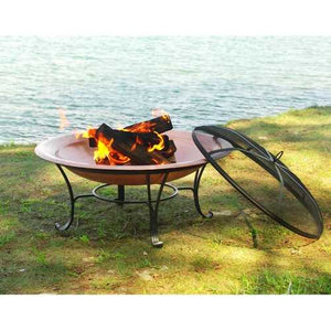 30-inch Copper Fire Pit with Steel Stand and Sprak Screen