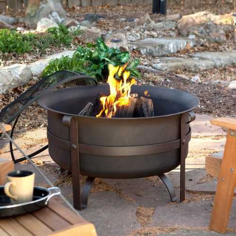 Image of Heavy Duty 34-inch Fire Pit Deep Steel Cauldron with Screen Stand and Cover