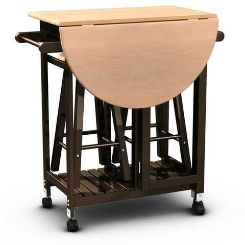 Image of Mobile Kitchen Island Cart Breakfast Table with 2 Stools