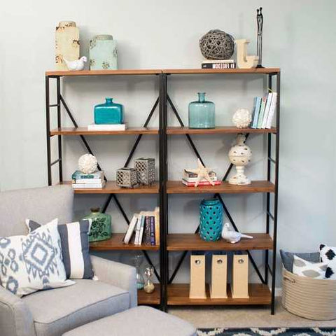 Image of 5-Shelf Bookcase with Fir Wood Shelves 68-inch Tall in Rustic Bronze