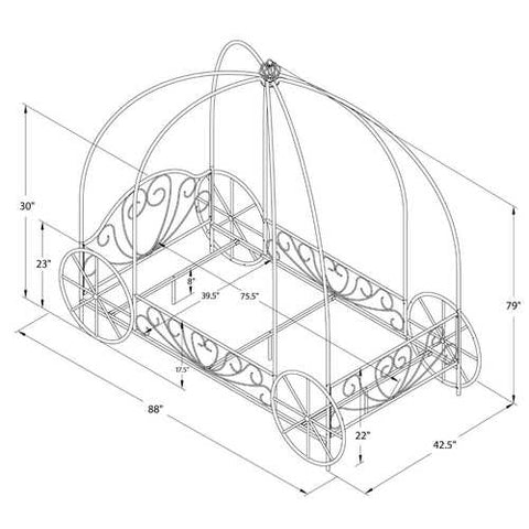 Image of Twin size Princess Canopy Bed with Decorative Wheels in White Metal Finish