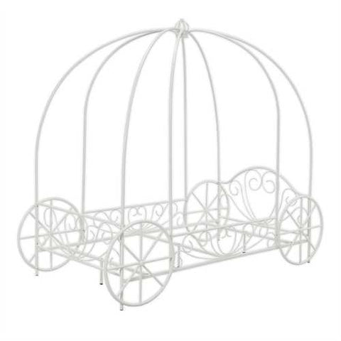 Image of Twin size Princess Canopy Bed with Decorative Wheels in White Metal Finish