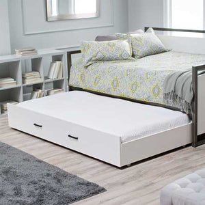 Twin size Modern Metal Frame Daybed with Pull-out Trundle Bed in Glossy White Finish