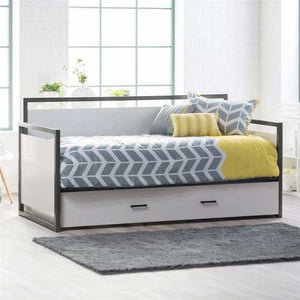 Twin size Modern Metal Frame Daybed with Pull-out Trundle Bed in Glossy White Finish