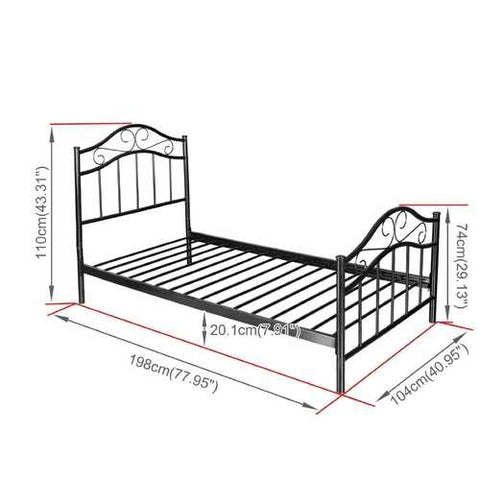 Image of Twin size Simple Black Metal Platform Bed Frame with Headboard and Footboard