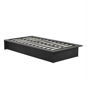 Twin size Modern Black Faux Leather Upholstered Platform Bed Frame with Wood Slats