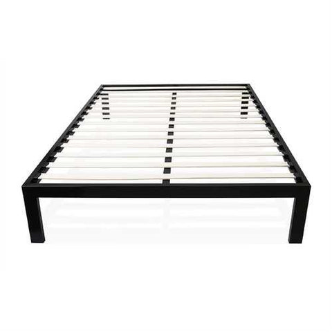 Image of Twin size Modern Black Metal Platform Bed Frame with Wood Slats