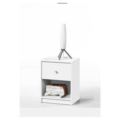 Image of Contemporary 1-Drawer Nightstand with Storage Shelf in White