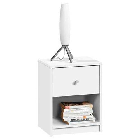 Image of Contemporary 1-Drawer Nightstand with Storage Shelf in White