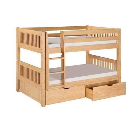 Image of Twin over Twin Bunk Bed with Drawers in Natural Wood Finish