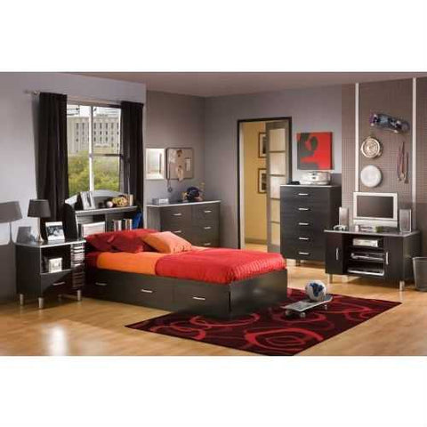 Image of Twin Charcoal Black Modern Backless Platform Daybed with Storage Drawers