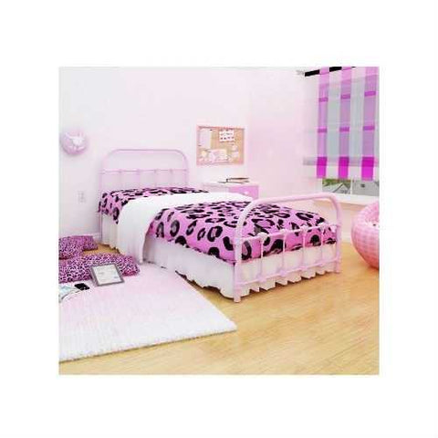 Image of Twin Pink Metal Platform Bed with Headboard and Footboard