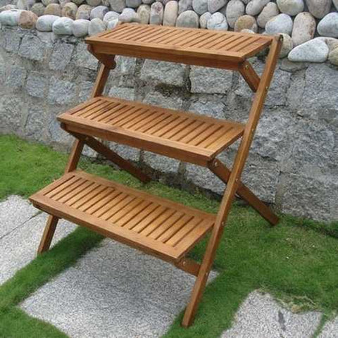 Image of 3-Tier Planter Stand in Eucalyptus Wood for Outdoor or Indoor Use