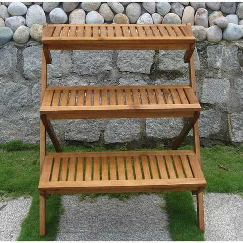 Image of 3-Tier Planter Stand in Eucalyptus Wood for Outdoor or Indoor Use