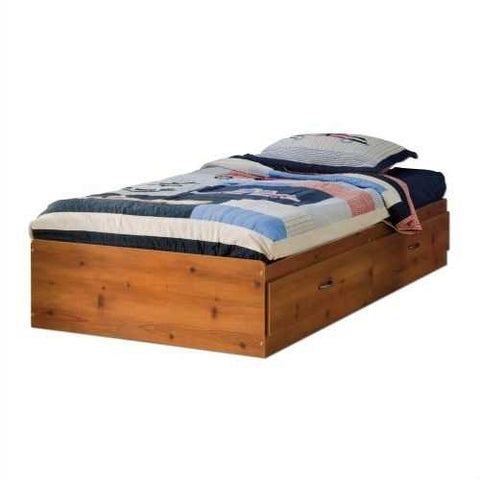 Image of Twin size Platform Bed Daybed with Storage Drawers in Pine Wood Finish