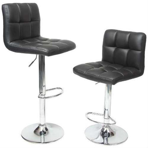 Image of Set of 2 - Adjustable Height Bar Stool with Black Faux Leather Cushion Seat