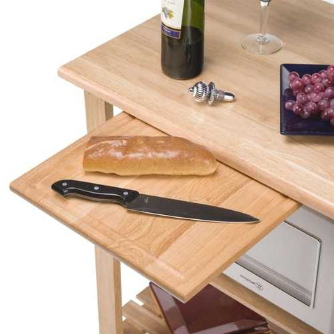 Image of Solid Wood Kitchen Utility Microwave Cart with Pull-Out Cutting Board