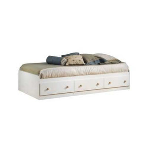 Twin Size Mates Platform Bed in White/Maple with 2 Storage Drawers