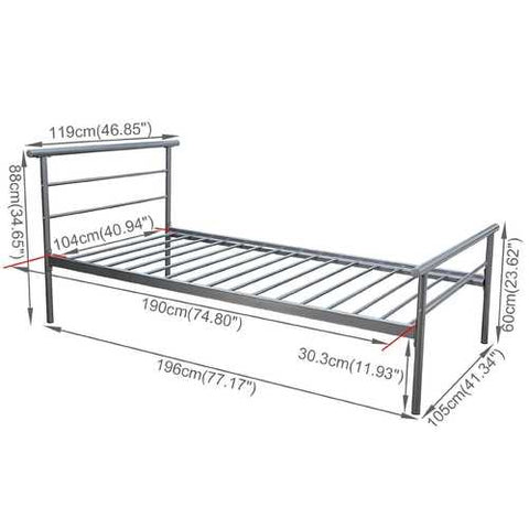 Image of Twin size Silver Metal Platform Bed Frame with Modern Headboard and Footboard