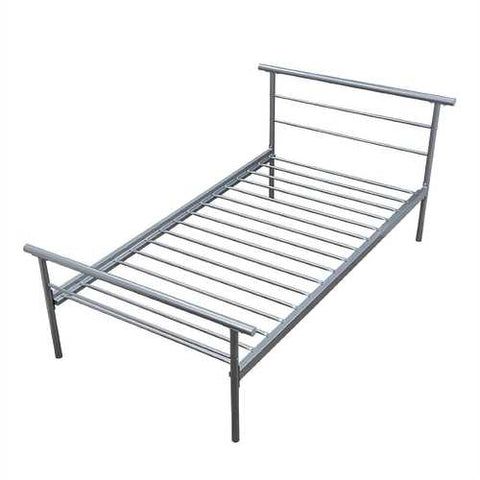 Image of Twin size Silver Metal Platform Bed Frame with Modern Headboard and Footboard