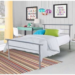 Twin size Silver Metal Platform Bed Frame with Modern Headboard and Footboard