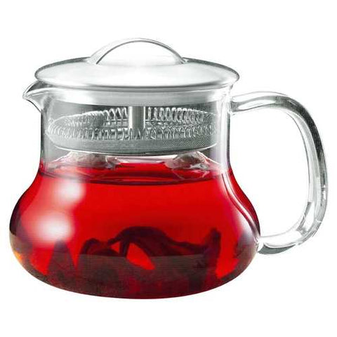 Image of 22-ounce Glass Kettle Tea Pot Strainer with Stainless Steel Lid