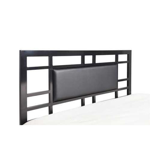 Image of Twin Metal Platform Bed Frame with Black Upholstered Center Panel Headboard