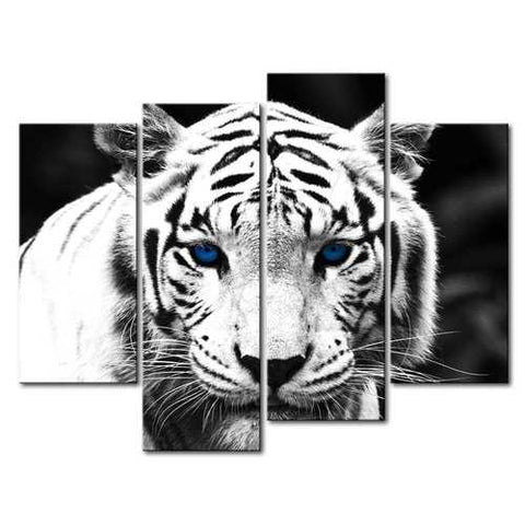 Image of Black and White Tiger 4-Panel Canvas Wall Art Painting Print