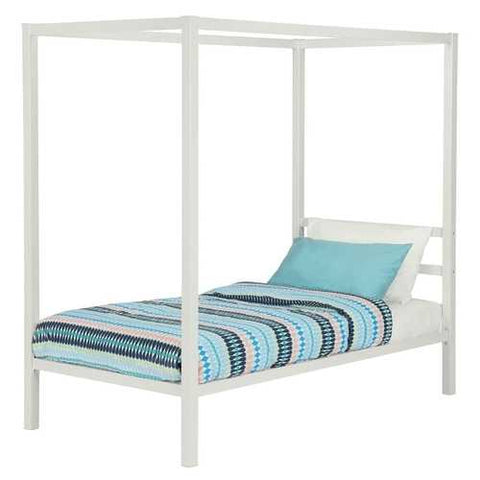 Image of Twin size White Metal Platform Canopy Bed Frame - No Box-spring Necessary