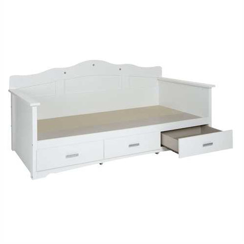 Image of Twin size Kids Bed Daybed in White Wood Finish with 3 Storage Drawers