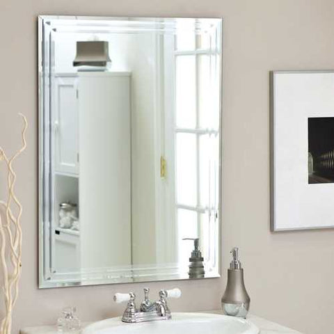 Image of Rectangular 31.5-inch Bathroom Vanity Wall Mirror with Contemporary Triple-Bevel Design